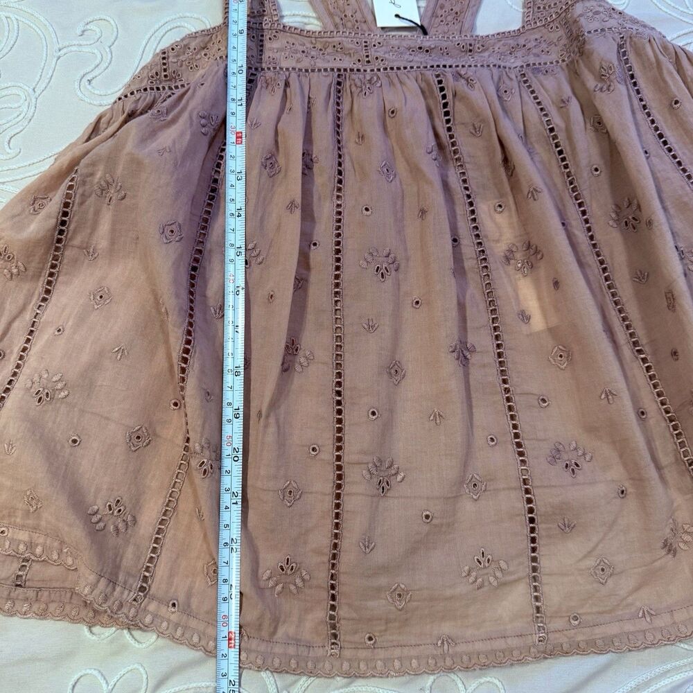 Unsubscribed Pink Eyelet Cami Tank Top Sleeveless Cotton Boho Casual Festival - Picture 8 of 8